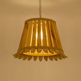 1 Bulb Trumpet Hanging Light Japanese Wood Pendant Lighting Fixture in Beige for Bedroom Clearhalo 'Ceiling Lights' 'Pendant Lights' 'Pendants' Lighting' 367449