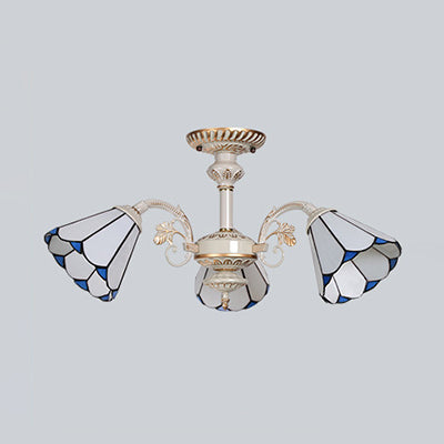 3/6/8 Lights Conical Chandelier Lamp White Glass Traditional Ceiling Light Fixture for Kitchen Clearhalo 'Ceiling Lights' 'Close To Ceiling Lights' 'Close to ceiling' 'Glass shade' 'Glass' 'Semi-flushmount' 'Tiffany close to ceiling' 'Tiffany' Lighting' 36744
