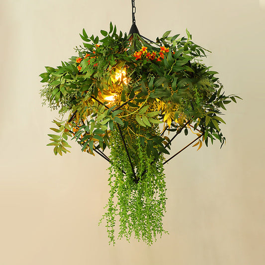 Industrial Plant Chandelier Light Fixture 3 Bulbs Metal LED Suspension Lighting in Green Clearhalo 'Cast Iron' 'Ceiling Lights' 'Chandeliers' 'Industrial Chandeliers' 'Industrial' 'Metal' 'Middle Century Chandeliers' 'Rustic Chandeliers' 'Tiffany' Lighting' 367479