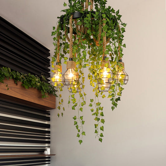 Metal Bare Bulb Pendant Chandelier Antique 6 Bulbs Restaurant Plant Ceiling Suspension Lamp in Black Clearhalo 'Ceiling Lights' 'Chandeliers' 'Industrial Chandeliers' 'Industrial' 'Middle Century Chandeliers' 'Tiffany' Lighting' 367497