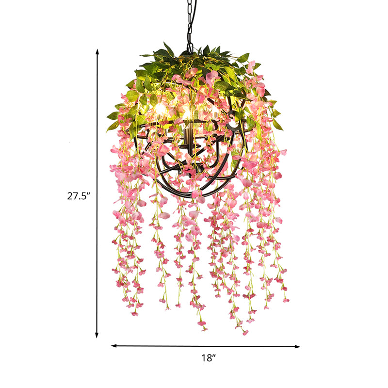 Retro Floral Hanging Chandelier 3 Heads Metal Down Lighting Pendant in Black for Restaurant Clearhalo 'Cast Iron' 'Ceiling Lights' 'Chandeliers' 'Industrial Chandeliers' 'Industrial' 'Metal' 'Middle Century Chandeliers' 'Rustic Chandeliers' 'Tiffany' Lighting' 367505