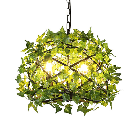 3 Lights Metal Ceiling Chandelier Retro Green Bird Nest Restaurant LED Plant Down Lighting Clearhalo 'Cast Iron' 'Ceiling Lights' 'Chandeliers' 'Industrial Chandeliers' 'Industrial' 'Metal' 'Middle Century Chandeliers' 'Rustic Chandeliers' 'Tiffany' Lighting' 367509