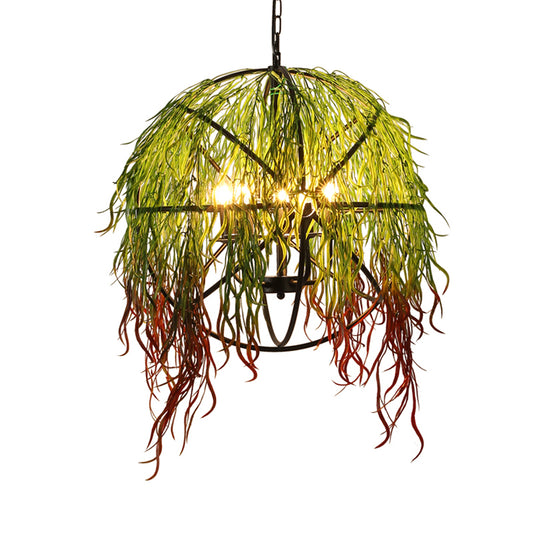 Orb Restaurant Chandelier Light Industrial Metal 5 Bulbs Green LED Plant Pendant Lighting Fixture Clearhalo 'Cast Iron' 'Ceiling Lights' 'Chandeliers' 'Industrial Chandeliers' 'Industrial' 'Metal' 'Middle Century Chandeliers' 'Rustic Chandeliers' 'Tiffany' Lighting' 367514