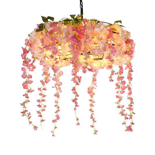 Pink 5 Lights Chandelier Lighting Vintage Metal Floral Hanging Pendant Light for Restaurant Clearhalo 'Cast Iron' 'Ceiling Lights' 'Chandeliers' 'Industrial Chandeliers' 'Industrial' 'Metal' 'Middle Century Chandeliers' 'Rustic Chandeliers' 'Tiffany' Lighting' 367518