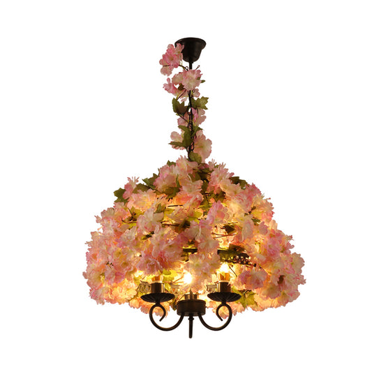 Vintage Bowl Chandelier Light Fixture 3 Heads Metal Flower Pendant Lamp in Pink for Restaurant Clearhalo 'Cast Iron' 'Ceiling Lights' 'Chandeliers' 'Industrial Chandeliers' 'Industrial' 'Metal' 'Middle Century Chandeliers' 'Rustic Chandeliers' 'Tiffany' Lighting' 367529