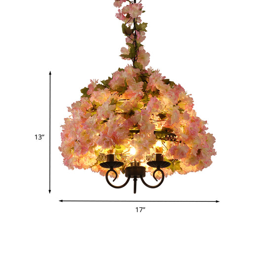 Vintage Bowl Chandelier Light Fixture 3 Heads Metal Flower Pendant Lamp in Pink for Restaurant Clearhalo 'Cast Iron' 'Ceiling Lights' 'Chandeliers' 'Industrial Chandeliers' 'Industrial' 'Metal' 'Middle Century Chandeliers' 'Rustic Chandeliers' 'Tiffany' Lighting' 367530