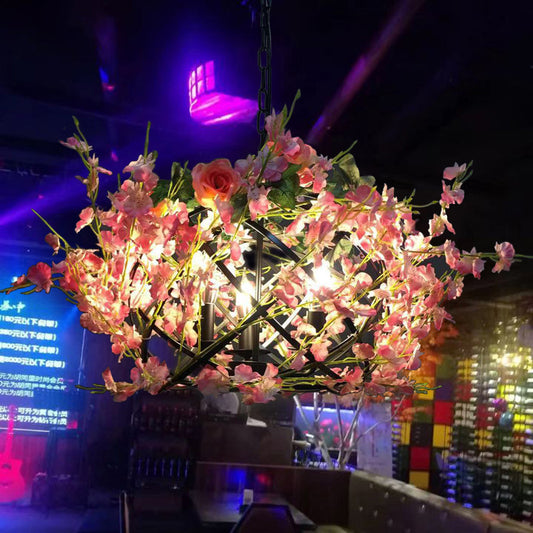 Metal Pink Flower Hanging Chandelier Candle 3 Bulbs Industrial Ceiling Light for Restaurant Clearhalo 'Cast Iron' 'Ceiling Lights' 'Chandeliers' 'Industrial Chandeliers' 'Industrial' 'Metal' 'Middle Century Chandeliers' 'Rustic Chandeliers' 'Tiffany' Lighting' 367547