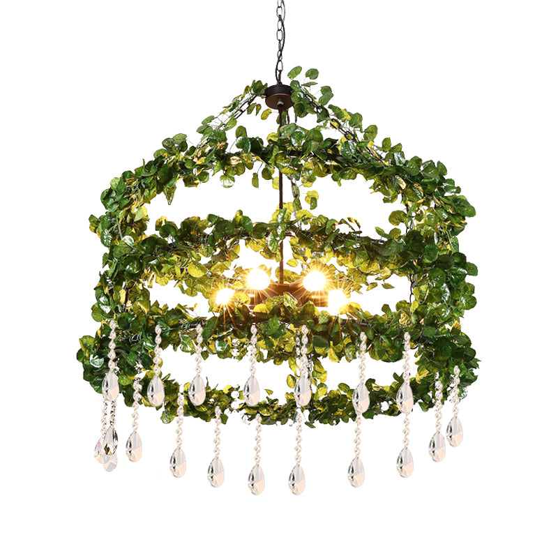 Green 6 Heads Chandelier Lamp Industrial Metal Ring Plant Hanging Light Fixture for Restaurant, 23.5"/31.5"/39" W Clearhalo 'Cast Iron' 'Ceiling Lights' 'Chandeliers' 'Industrial Chandeliers' 'Industrial' 'Metal' 'Middle Century Chandeliers' 'Rustic Chandeliers' 'Tiffany' Lighting' 367568