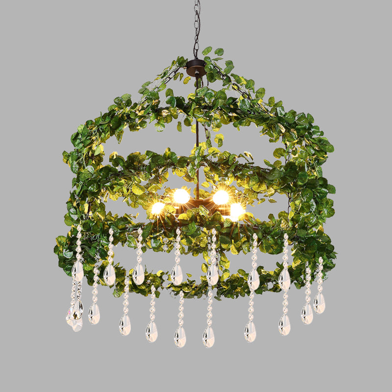 Green 6 Heads Chandelier Lamp Industrial Metal Ring Plant Hanging Light Fixture for Restaurant, 23.5"/31.5"/39" W Clearhalo 'Cast Iron' 'Ceiling Lights' 'Chandeliers' 'Industrial Chandeliers' 'Industrial' 'Metal' 'Middle Century Chandeliers' 'Rustic Chandeliers' 'Tiffany' Lighting' 367569