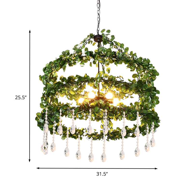 Green 6 Heads Chandelier Lamp Industrial Metal Ring Plant Hanging Light Fixture for Restaurant, 23.5"/31.5"/39" W Clearhalo 'Cast Iron' 'Ceiling Lights' 'Chandeliers' 'Industrial Chandeliers' 'Industrial' 'Metal' 'Middle Century Chandeliers' 'Rustic Chandeliers' 'Tiffany' Lighting' 367571