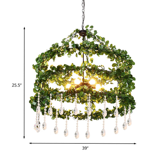 Green 6 Heads Chandelier Lamp Industrial Metal Ring Plant Hanging Light Fixture for Restaurant, 23.5"/31.5"/39" W Clearhalo 'Cast Iron' 'Ceiling Lights' 'Chandeliers' 'Industrial Chandeliers' 'Industrial' 'Metal' 'Middle Century Chandeliers' 'Rustic Chandeliers' 'Tiffany' Lighting' 367572
