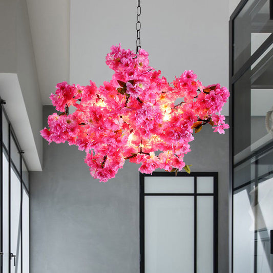 5 Lights Cherry Blossom Chandelier Industrial Pink Metal LED Pendant Light for Restaurant Clearhalo 'Cast Iron' 'Ceiling Lights' 'Chandeliers' 'Industrial Chandeliers' 'Industrial' 'Metal' 'Middle Century Chandeliers' 'Rustic Chandeliers' 'Tiffany' Lighting' 367574