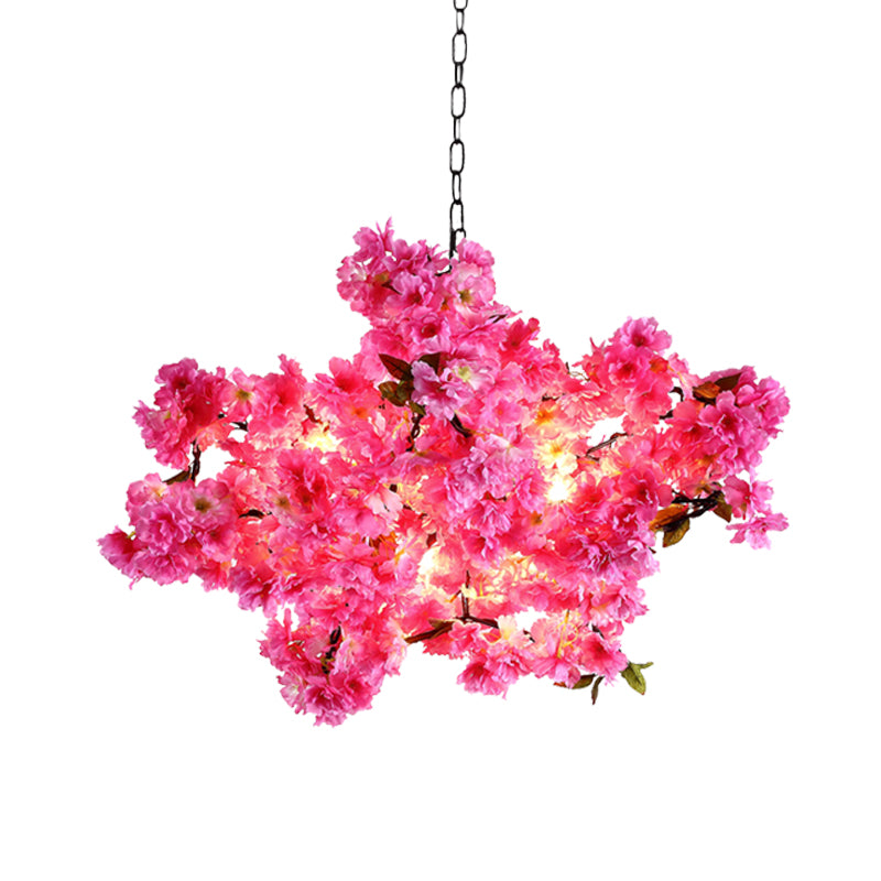 5 Lights Cherry Blossom Chandelier Industrial Pink Metal LED Pendant Light for Restaurant Clearhalo 'Cast Iron' 'Ceiling Lights' 'Chandeliers' 'Industrial Chandeliers' 'Industrial' 'Metal' 'Middle Century Chandeliers' 'Rustic Chandeliers' 'Tiffany' Lighting' 367575