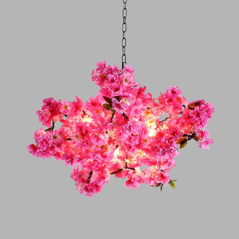5 Lights Cherry Blossom Chandelier Industrial Pink Metal LED Pendant Light for Restaurant Clearhalo 'Cast Iron' 'Ceiling Lights' 'Chandeliers' 'Industrial Chandeliers' 'Industrial' 'Metal' 'Middle Century Chandeliers' 'Rustic Chandeliers' 'Tiffany' Lighting' 367576