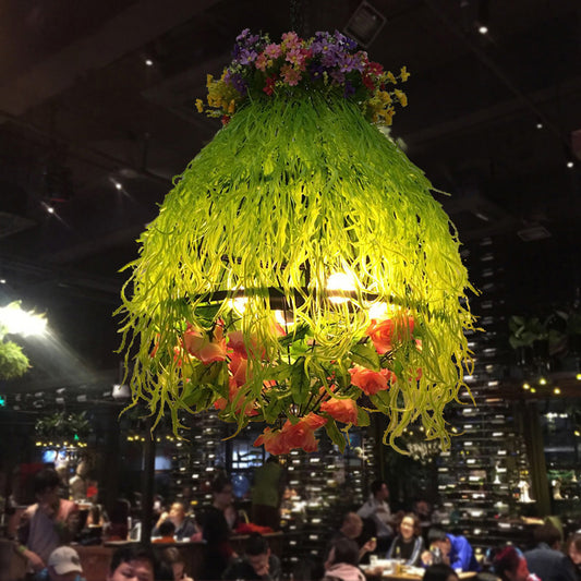 Plant Restaurant Chandelier Lighting Fixture Industrial Metal 4 Bulbs Green LED Drop Lamp Clearhalo 'Cast Iron' 'Ceiling Lights' 'Chandeliers' 'Industrial Chandeliers' 'Industrial' 'Metal' 'Middle Century Chandeliers' 'Rustic Chandeliers' 'Tiffany' Lighting' 367604
