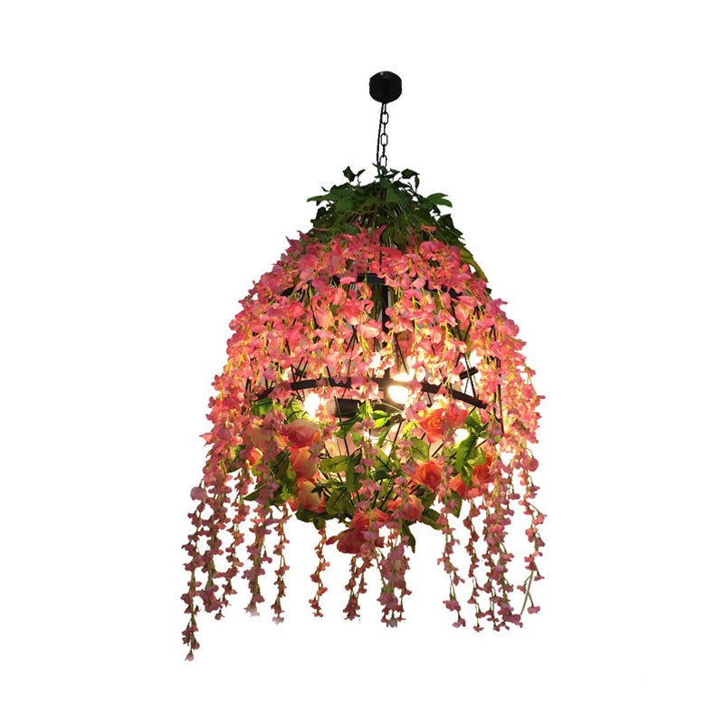 Pink Floral Chandelier Pendant Light Industrial Metal 3 Heads Restaurant LED Hanging Lamp Clearhalo 'Cast Iron' 'Ceiling Lights' 'Chandeliers' 'Industrial Chandeliers' 'Industrial' 'Metal' 'Middle Century Chandeliers' 'Rustic Chandeliers' 'Tiffany' Lighting' 367611