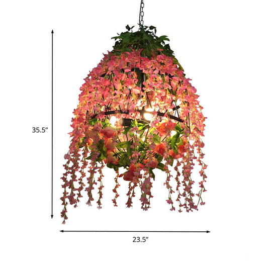 Pink Floral Chandelier Pendant Light Industrial Metal 3 Heads Restaurant LED Hanging Lamp Clearhalo 'Cast Iron' 'Ceiling Lights' 'Chandeliers' 'Industrial Chandeliers' 'Industrial' 'Metal' 'Middle Century Chandeliers' 'Rustic Chandeliers' 'Tiffany' Lighting' 367612