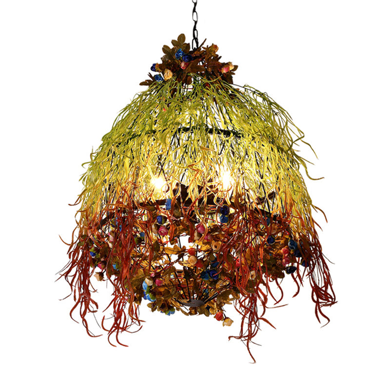 Metal Green Hanging Chandelier Caged 4 Lights Industrial LED Pendant Lighting with Plant Decor Clearhalo 'Cast Iron' 'Ceiling Lights' 'Chandeliers' 'Industrial Chandeliers' 'Industrial' 'Metal' 'Middle Century Chandeliers' 'Rustic Chandeliers' 'Tiffany' Lighting' 367615