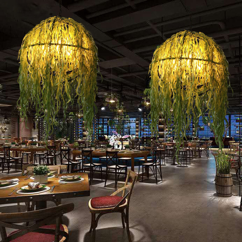 Industrial Sphere Plant Ceiling Chandelier 4 Bulbs Metal Hanging Light Fixture in Green for Restaurant Green Clearhalo 'Cast Iron' 'Ceiling Lights' 'Chandeliers' 'Industrial Chandeliers' 'Industrial' 'Metal' 'Middle Century Chandeliers' 'Rustic Chandeliers' 'Tiffany' Lighting' 367618