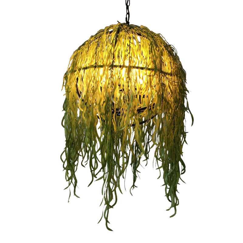 Industrial Sphere Plant Ceiling Chandelier 4 Bulbs Metal Hanging Light Fixture in Green for Restaurant Clearhalo 'Cast Iron' 'Ceiling Lights' 'Chandeliers' 'Industrial Chandeliers' 'Industrial' 'Metal' 'Middle Century Chandeliers' 'Rustic Chandeliers' 'Tiffany' Lighting' 367621