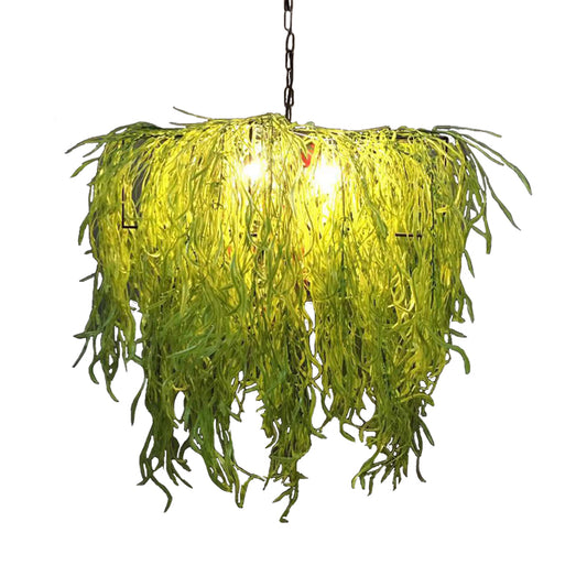 3 Bulbs Chandelier Light Industrial Plant Metal LED Suspension Lamp in Green for Restaurant Clearhalo 'Cast Iron' 'Ceiling Lights' 'Chandeliers' 'Industrial Chandeliers' 'Industrial' 'Metal' 'Middle Century Chandeliers' 'Rustic Chandeliers' 'Tiffany' Lighting' 367625
