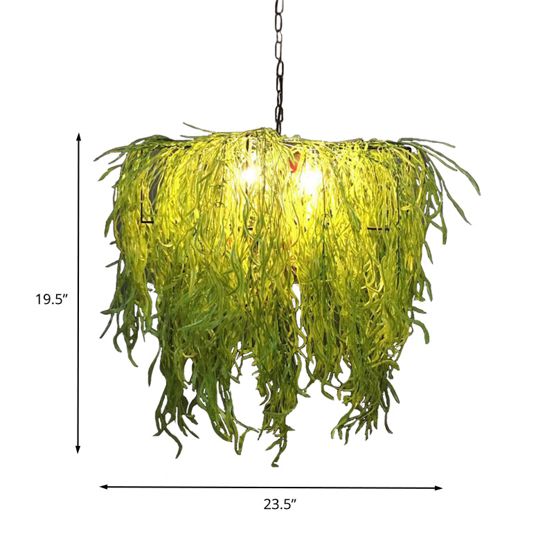 3 Bulbs Chandelier Light Industrial Plant Metal LED Suspension Lamp in Green for Restaurant Clearhalo 'Cast Iron' 'Ceiling Lights' 'Chandeliers' 'Industrial Chandeliers' 'Industrial' 'Metal' 'Middle Century Chandeliers' 'Rustic Chandeliers' 'Tiffany' Lighting' 367627