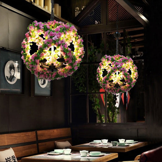 Industrial Global Chandelier Light Fixture 3 Lights Metal LED Flower Pendant Lamp in Pink for Restaurant Clearhalo 'Ceiling Lights' 'Chandeliers' 'Industrial Chandeliers' 'Industrial' 'Middle Century Chandeliers' 'Tiffany' Lighting' 367645