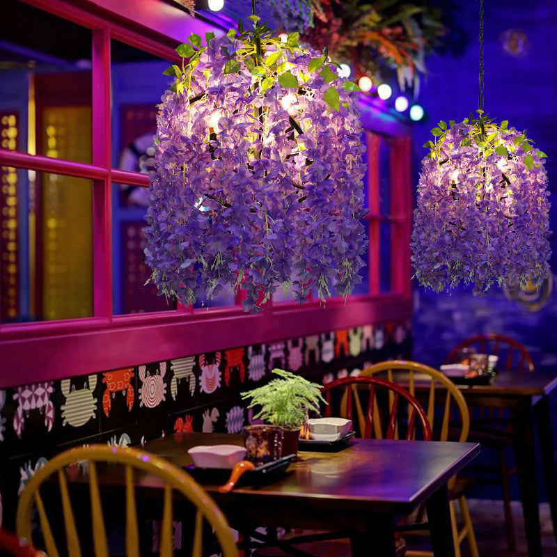 3 Bulbs Metal Chandelier Lighting Retro Purple Blossom Restaurant LED Hanging Ceiling Light Purple Clearhalo 'Cast Iron' 'Ceiling Lights' 'Chandeliers' 'Industrial Chandeliers' 'Industrial' 'Metal' 'Middle Century Chandeliers' 'Rustic Chandeliers' 'Tiffany' Lighting' 367648