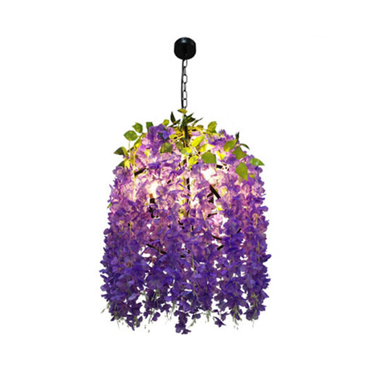 3 Bulbs Metal Chandelier Lighting Retro Purple Blossom Restaurant LED Hanging Ceiling Light Clearhalo 'Cast Iron' 'Ceiling Lights' 'Chandeliers' 'Industrial Chandeliers' 'Industrial' 'Metal' 'Middle Century Chandeliers' 'Rustic Chandeliers' 'Tiffany' Lighting' 367650