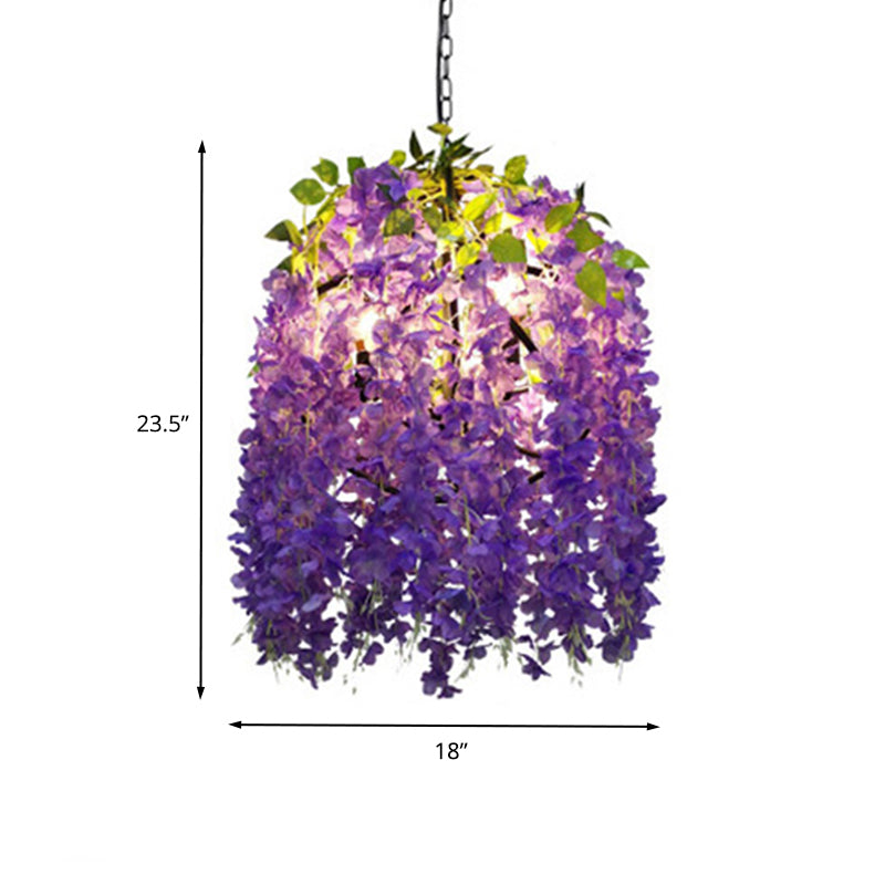 3 Bulbs Metal Chandelier Lighting Retro Purple Blossom Restaurant LED Hanging Ceiling Light Clearhalo 'Cast Iron' 'Ceiling Lights' 'Chandeliers' 'Industrial Chandeliers' 'Industrial' 'Metal' 'Middle Century Chandeliers' 'Rustic Chandeliers' 'Tiffany' Lighting' 367652
