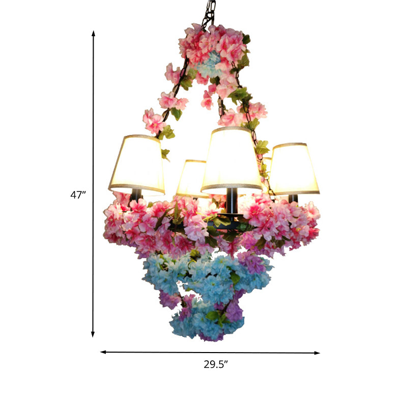 Cone Restaurant Chandelier Lighting Fixture Vintage Metal 6 Lights Pink Cherry Blossom LED Suspension Lamp Clearhalo 'Cast Iron' 'Ceiling Lights' 'Chandeliers' 'Industrial Chandeliers' 'Industrial' 'Metal' 'Middle Century Chandeliers' 'Rustic Chandeliers' 'Tiffany' Lighting' 367657