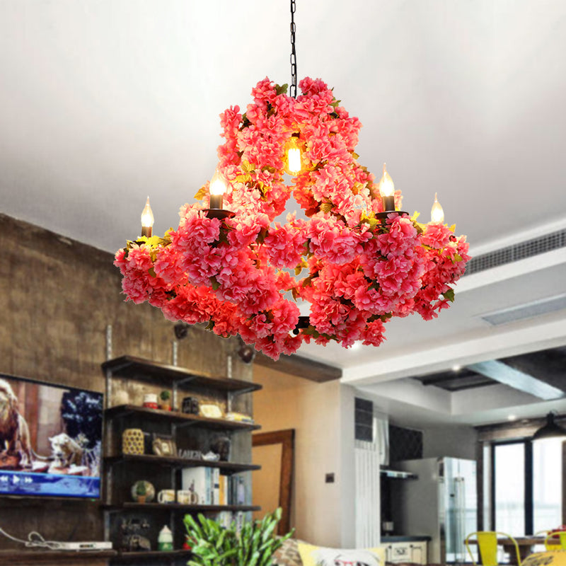 7 Lights Cherry Blossom Chandelier Antique Pink Metal LED Pendant Light for Restaurant Pink Clearhalo 'Cast Iron' 'Ceiling Lights' 'Chandeliers' 'Industrial Chandeliers' 'Industrial' 'Metal' 'Middle Century Chandeliers' 'Rustic Chandeliers' 'Tiffany' Lighting' 367668