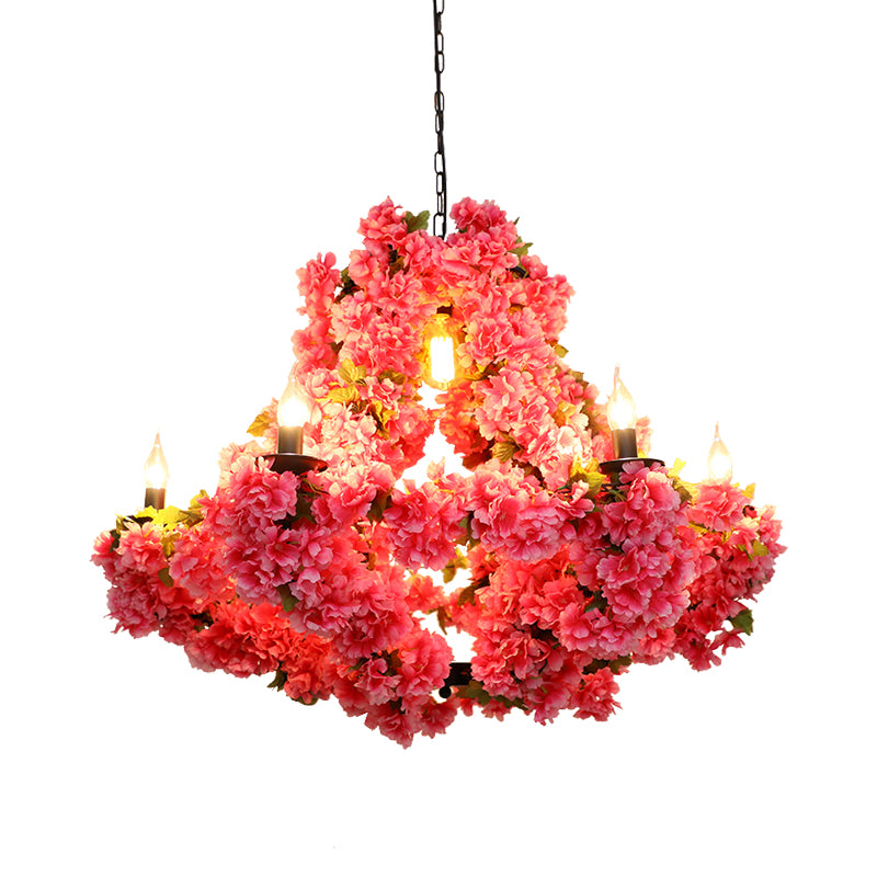 7 Lights Cherry Blossom Chandelier Antique Pink Metal LED Pendant Light for Restaurant Clearhalo 'Cast Iron' 'Ceiling Lights' 'Chandeliers' 'Industrial Chandeliers' 'Industrial' 'Metal' 'Middle Century Chandeliers' 'Rustic Chandeliers' 'Tiffany' Lighting' 367670