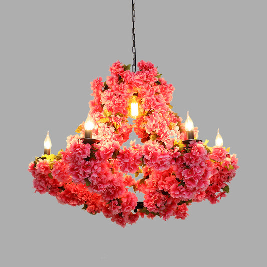 7 Lights Cherry Blossom Chandelier Antique Pink Metal LED Pendant Light for Restaurant Clearhalo 'Cast Iron' 'Ceiling Lights' 'Chandeliers' 'Industrial Chandeliers' 'Industrial' 'Metal' 'Middle Century Chandeliers' 'Rustic Chandeliers' 'Tiffany' Lighting' 367671