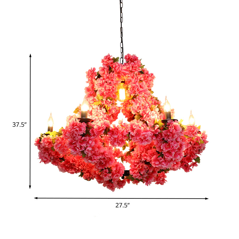 7 Lights Cherry Blossom Chandelier Antique Pink Metal LED Pendant Light for Restaurant Clearhalo 'Cast Iron' 'Ceiling Lights' 'Chandeliers' 'Industrial Chandeliers' 'Industrial' 'Metal' 'Middle Century Chandeliers' 'Rustic Chandeliers' 'Tiffany' Lighting' 367672