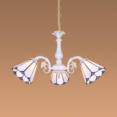 White Cone Pendant Lighting with Adjustable Chain Tiffany 3/5/6/8 Lights Chandelier Lamp for Living Room Clearhalo 'Ceiling Lights' 'Chandeliers' 'Close To Ceiling Lights' 'Industrial' 'Middle Century Chandeliers' 'Tiffany Chandeliers' 'Tiffany close to ceiling' 'Tiffany' Lighting' 36768