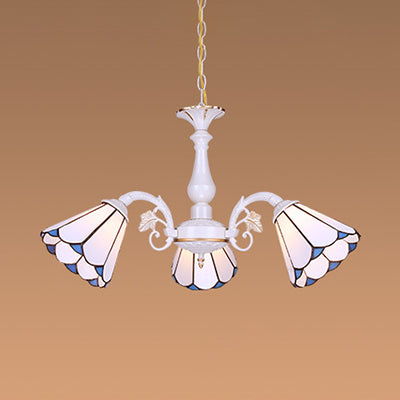 White Cone Pendant Lighting with Adjustable Chain Tiffany 3/5/6/8 Lights Chandelier Lamp for Living Room Clearhalo 'Ceiling Lights' 'Chandeliers' 'Close To Ceiling Lights' 'Industrial' 'Middle Century Chandeliers' 'Tiffany Chandeliers' 'Tiffany close to ceiling' 'Tiffany' Lighting' 36768