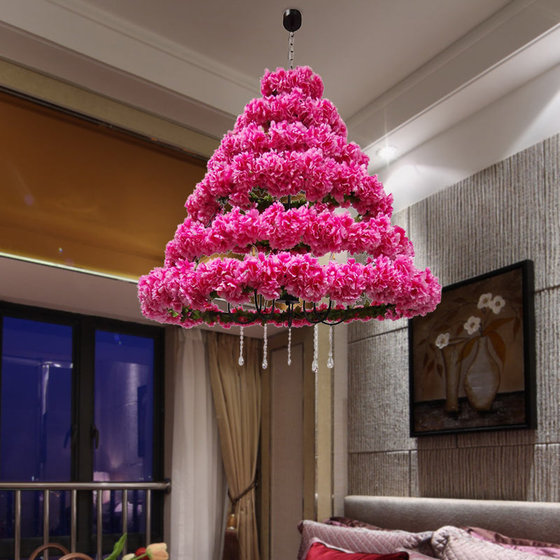 Vintage Conical Chandelier Lamp 5 Bulbs Metal Ceiling Pendant Light in Pink/Rose Red with Cherry Blossom Decor Clearhalo 'Cast Iron' 'Ceiling Lights' 'Chandeliers' 'Industrial Chandeliers' 'Industrial' 'Metal' 'Middle Century Chandeliers' 'Rustic Chandeliers' 'Tiffany' Lighting' 367685
