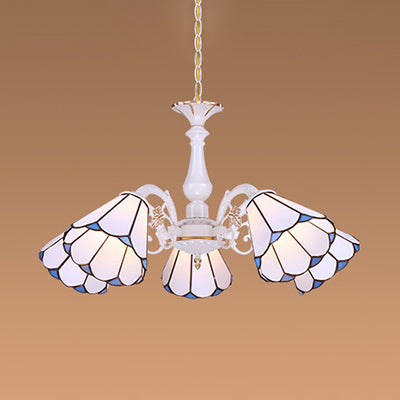 White Cone Pendant Lighting with Adjustable Chain Tiffany 3/5/6/8 Lights Chandelier Lamp for Living Room Clearhalo 'Ceiling Lights' 'Chandeliers' 'Close To Ceiling Lights' 'Industrial' 'Middle Century Chandeliers' 'Tiffany Chandeliers' 'Tiffany close to ceiling' 'Tiffany' Lighting' 36771