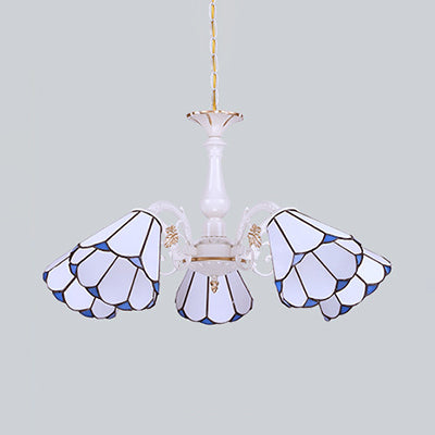 White Cone Pendant Lighting with Adjustable Chain Tiffany 3/5/6/8 Lights Chandelier Lamp for Living Room Clearhalo 'Ceiling Lights' 'Chandeliers' 'Close To Ceiling Lights' 'Industrial' 'Middle Century Chandeliers' 'Tiffany Chandeliers' 'Tiffany close to ceiling' 'Tiffany' Lighting' 36772