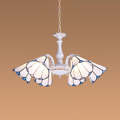 White Cone Pendant Lighting with Adjustable Chain Tiffany 3/5/6/8 Lights Chandelier Lamp for Living Room Clearhalo 'Ceiling Lights' 'Chandeliers' 'Close To Ceiling Lights' 'Industrial' 'Middle Century Chandeliers' 'Tiffany Chandeliers' 'Tiffany close to ceiling' 'Tiffany' Lighting' 36774