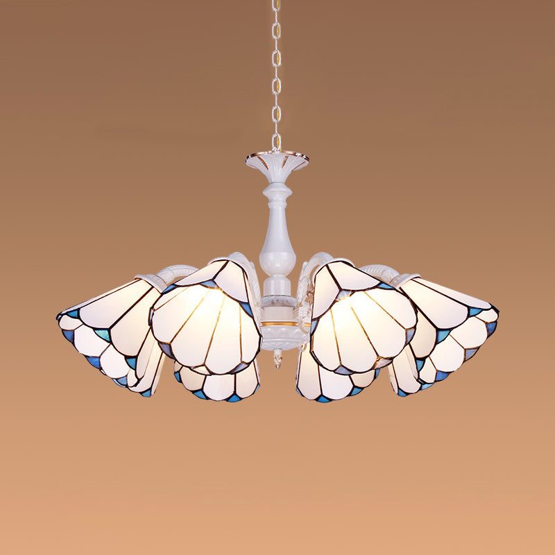 White Cone Pendant Lighting with Adjustable Chain Tiffany 3/5/6/8 Lights Chandelier Lamp for Living Room Clearhalo 'Ceiling Lights' 'Chandeliers' 'Close To Ceiling Lights' 'Industrial' 'Middle Century Chandeliers' 'Tiffany Chandeliers' 'Tiffany close to ceiling' 'Tiffany' Lighting' 36777