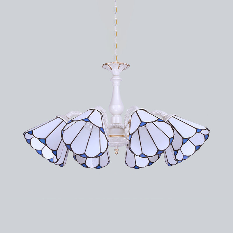 White Cone Pendant Lighting with Adjustable Chain Tiffany 3/5/6/8 Lights Chandelier Lamp for Living Room Clearhalo 'Ceiling Lights' 'Chandeliers' 'Close To Ceiling Lights' 'Industrial' 'Middle Century Chandeliers' 'Tiffany Chandeliers' 'Tiffany close to ceiling' 'Tiffany' Lighting' 36778