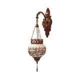 1 Bulb Global Wall Sconce Decorative Copper Stained Glass Wall Light Fixture for Living Room Clearhalo 'Wall Lamps & Sconces' 'Wall Lights' Lighting' 367780