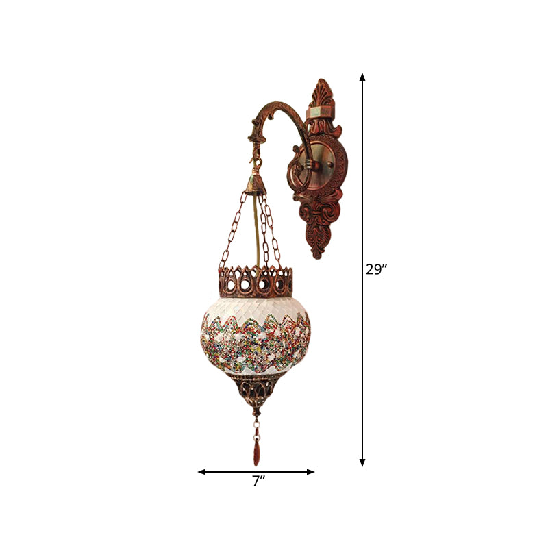 1 Bulb Global Wall Sconce Decorative Copper Stained Glass Wall Light Fixture for Living Room Clearhalo 'Wall Lamps & Sconces' 'Wall Lights' Lighting' 367781