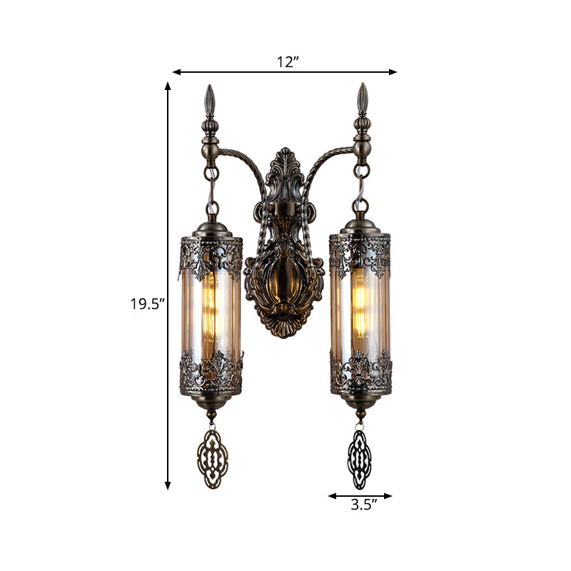 Cylinder Restaurant Wall Sconce Light Turkish Metal 1/2 Lights Bronze Wall Lighting Fixture Clearhalo 'Wall Lamps & Sconces' 'Wall Lights' Lighting' 367786