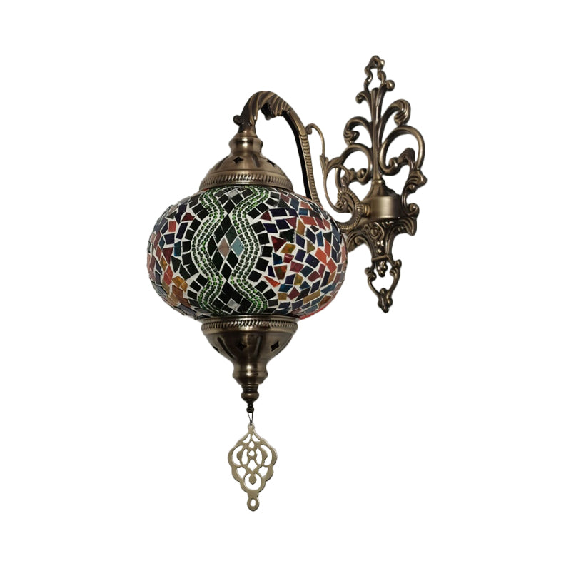 1 Bulb Stained Glass Wall Light Moroccan Yellow/Orange/Green Sphere Living Room Wall Mount Lighting Clearhalo 'Wall Lamps & Sconces' 'Wall Lights' Lighting' 367811