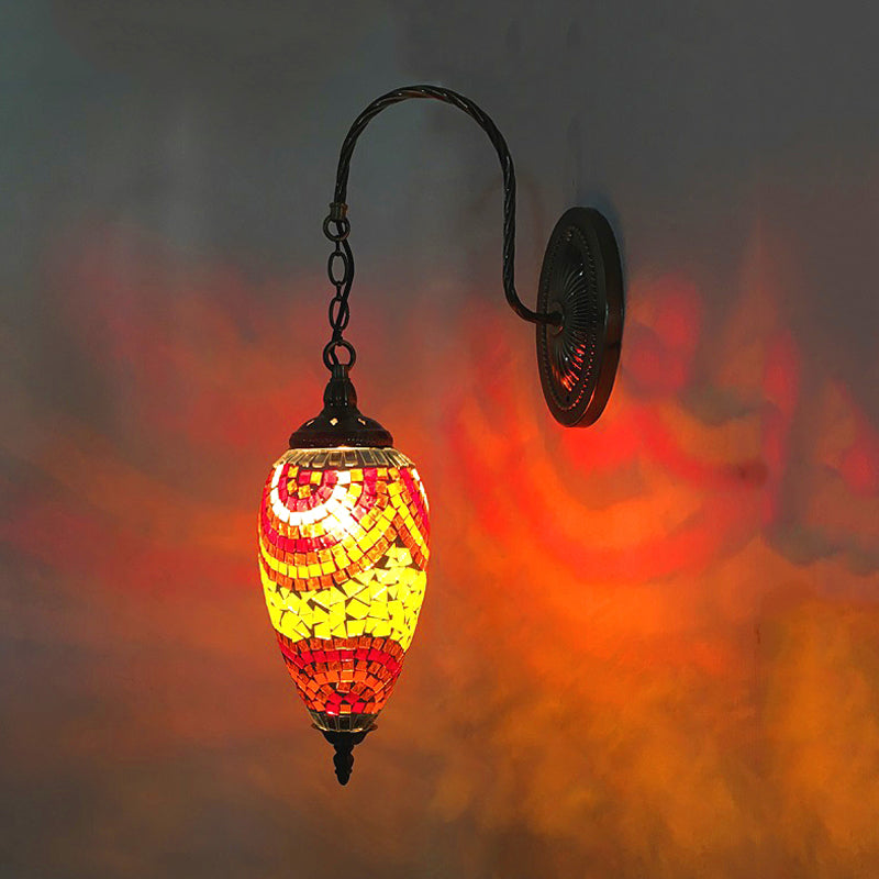 1 Light Cut Glass Wall Lighting Traditional Red/Orange/Green Teardrop Living Room Sconce Light Fixture Orange Clearhalo 'Wall Lamps & Sconces' 'Wall Lights' Lighting' 367831