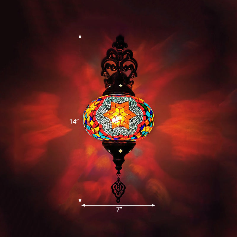 Globe Indoor Wall Lamp Vintage Stained Art Glass 1 Light White/Red/Orange Wall Sconce Lighting Clearhalo 'Wall Lamps & Sconces' 'Wall Lights' Lighting' 367860