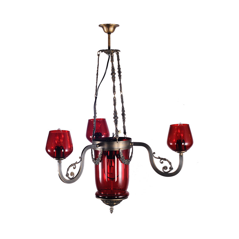 Red Glass Black Ceiling Chandelier Cup Shaped 4 Heads Art Deco Suspension Pendant Light Clearhalo 'Ceiling Lights' 'Chandeliers' Lighting' options 367908